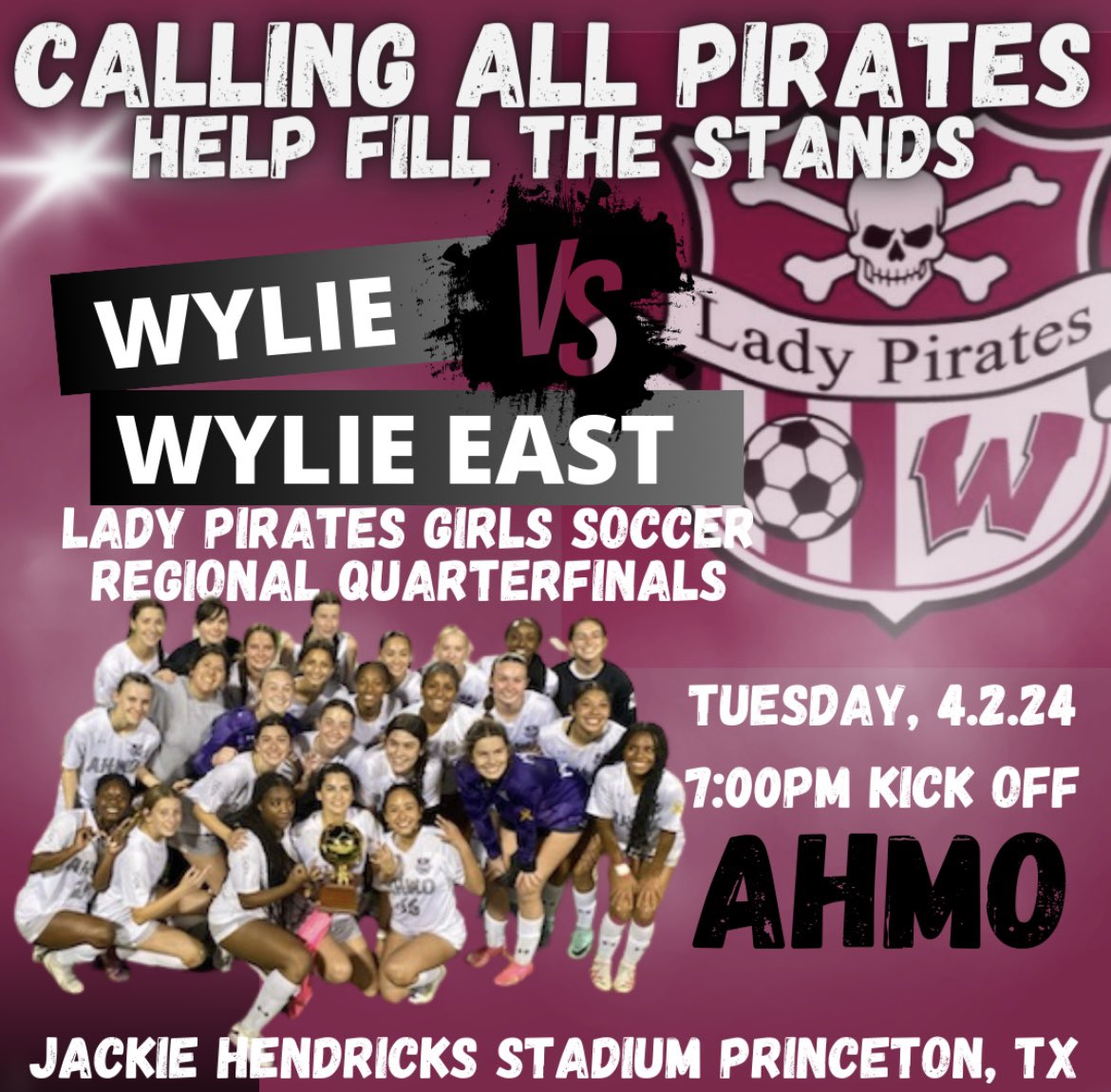 Come support the Lady Pirates as we take on Wylie East in the Regional Quarterfinals. #itsourtime#Allin#letsturnup