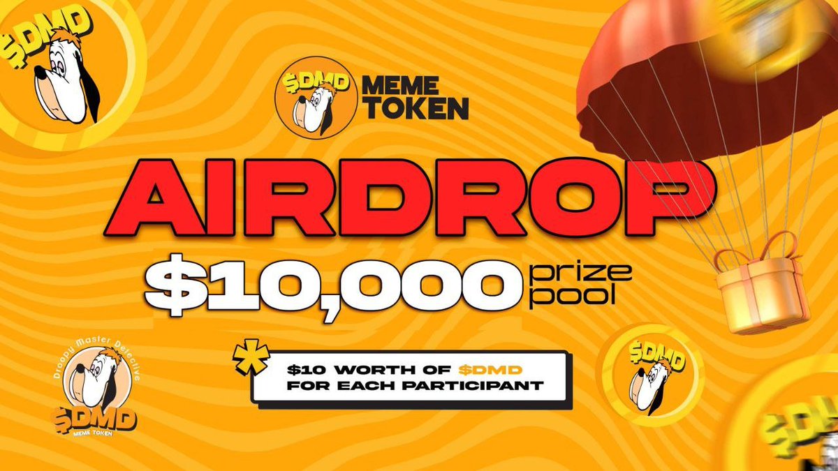 New airdrop: Droopy Master Detective (DMD)
Total Reward: $10,000 worth of DMD
Rate: ⭐️⭐️⭐️⭐️
Winners: 1,600 Random &amp; Top 100
Distribution: within a week after listing

Bot Airdrop Link: t.me/DMDSOLANA_BOT

#Airdrop #Airdrops #Airdropinspector #DroopyMasterDetective #DMD