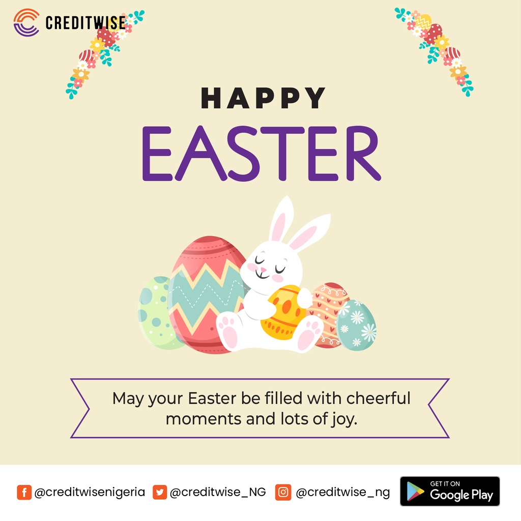 Creditwise_NG's tweet photo. Easter brings the promise of a fresh start, just as each day at Creditwise is an opportunity to serve you better. We wish you a joyful and blessed Easter. Your trust in us is the greatest gift, and we look forward to continuing to be part of your journey. Hoppy Easter! https://t.co/adPZJAQLHZ
