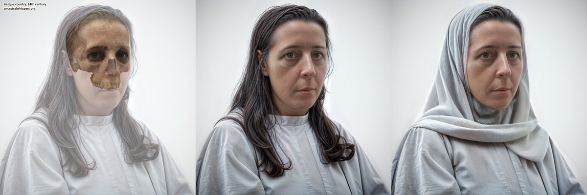 Facial reconstruction of a woman found in the necropolis of the Church of San Sebastián de Artxua, Basque Country, dated to the 14th century.