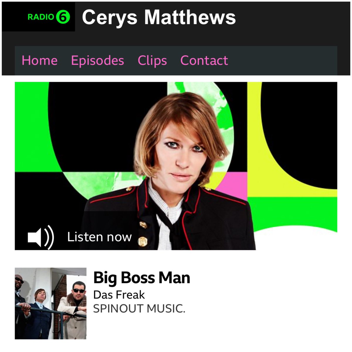 Great to hear @BigBossManMusic ’s ‘Das Freak’ on @cerysmatthews ’ show on BBC6 Music this morning (thanks Cerys). Hear it all here - bbc.co.uk/sounds/play/m0…