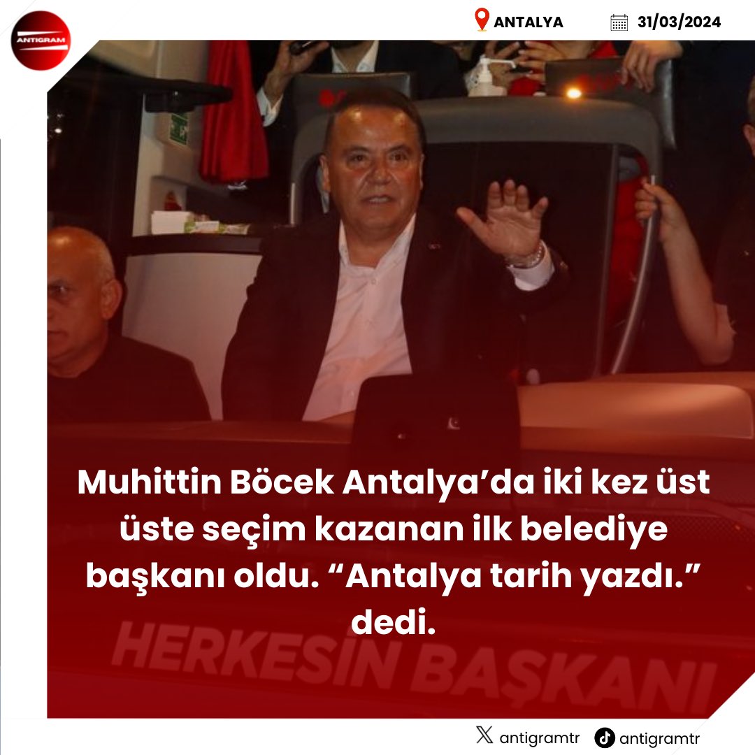 Antalya halkı bir kez daha Muhittin Böcek dedi.

#secim #secim2024 #seçim #yerelsecim #antalya #muhittinböcek #chp