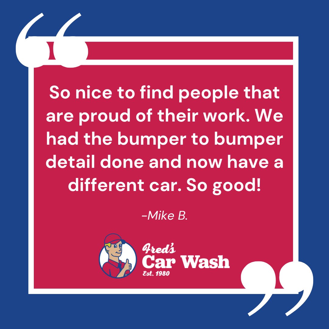 FredsCarWash's tweet photo. We love hearing about all of your great experiences at Fred's Car Wash! Don't forget to share your review on Google or Facebook today.

#fredscarwash #carwash #detailing #autodetailing #carcare #cardetailing #detailingdoneright #autocare #norwalk #southport #watertown https://t.co/4SMJLAI8JZ