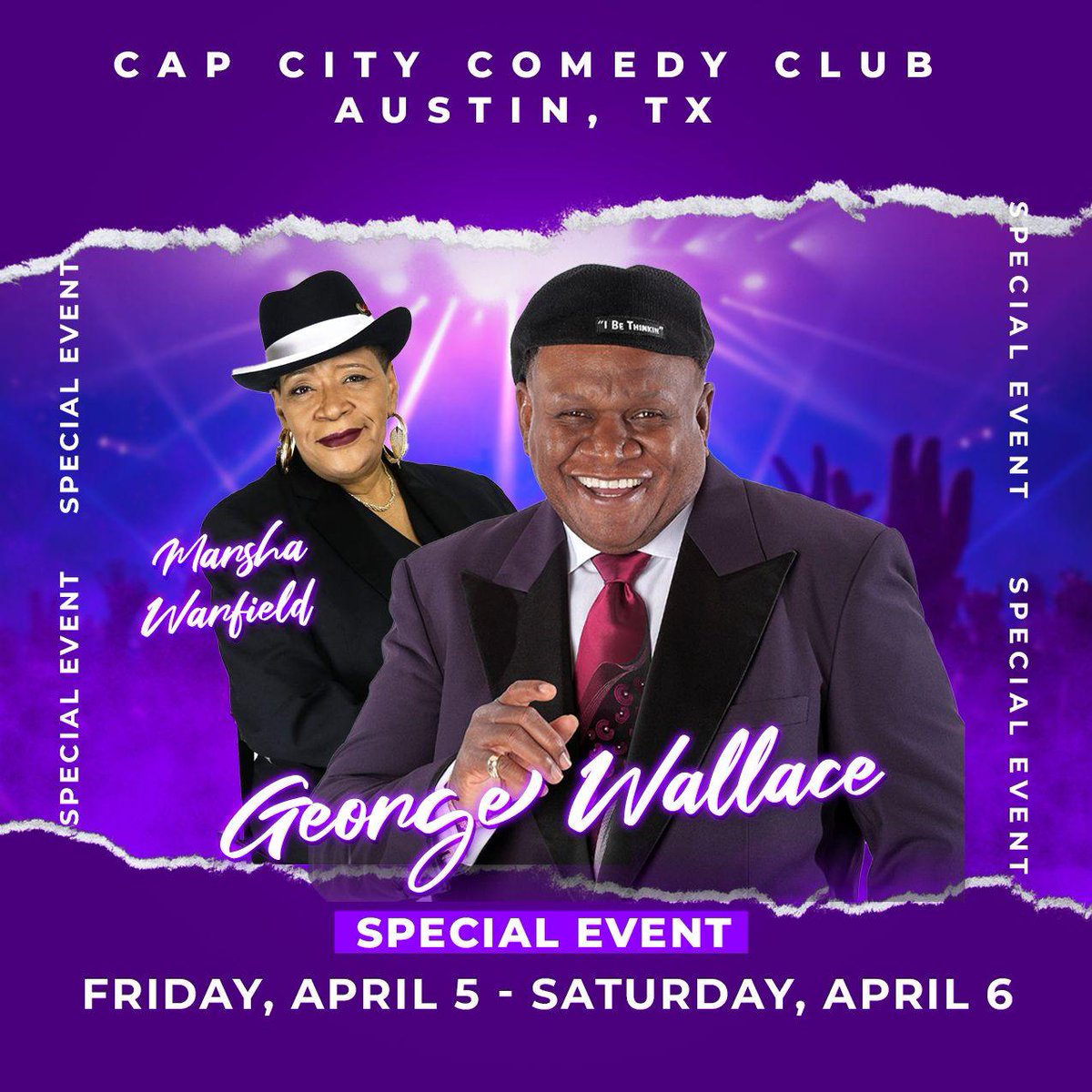 Rev. George Wallace, Pastor of the Greater New Humorness Church of Yo Mama and Whatnot, and me, Rev. Dr. Marsha F. Warfield, world's foremost #Sheologian and founder and High Priestess of the #ChurchofSHESUS are bringing our Wisdom and Word of the Old School Funny to Austin, TX!