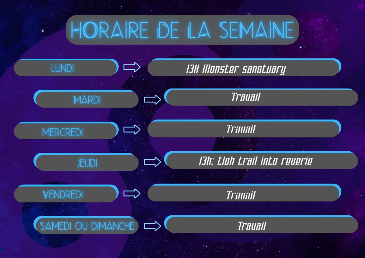 docteurkillme's tweet photo. voici lhorraire de cette petite semaine. on aura du monster sanctuary et du legend of heroes trails into reverie https://t.co/7yweTYl0tf