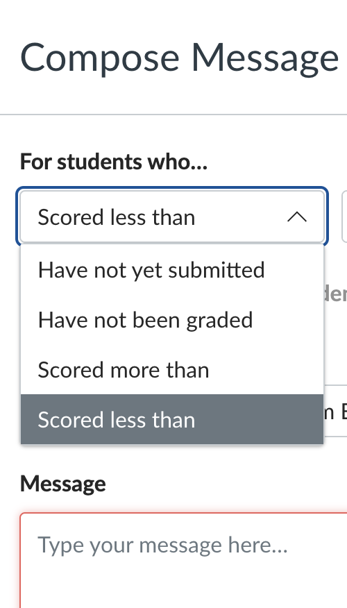 I love that this is a feature right in the gradebook of canvas. I'mn new to canvas and this is one of the small but powerful ways I can be more inclusive and personalized in my teaching of a large class when I can easily message certain students.