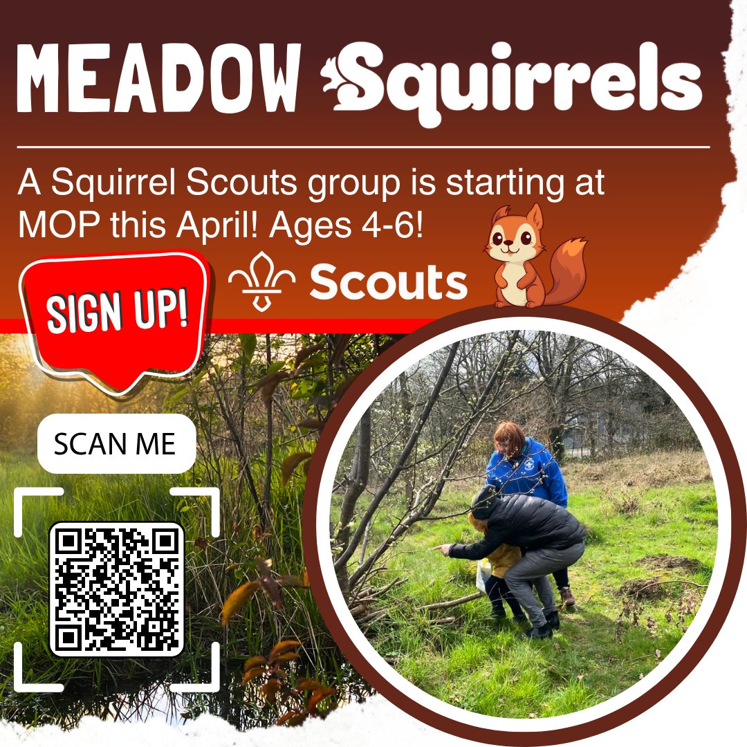 We are delighted to announce that Islington Meadow Squirrel Scouts are starting a Squirrel Scouts group (or drey) at the Meadow Orchard Project! Squirrel Scouts is for children aged 4 – 6. If you would like to sign up, please scan the QR code for more details.