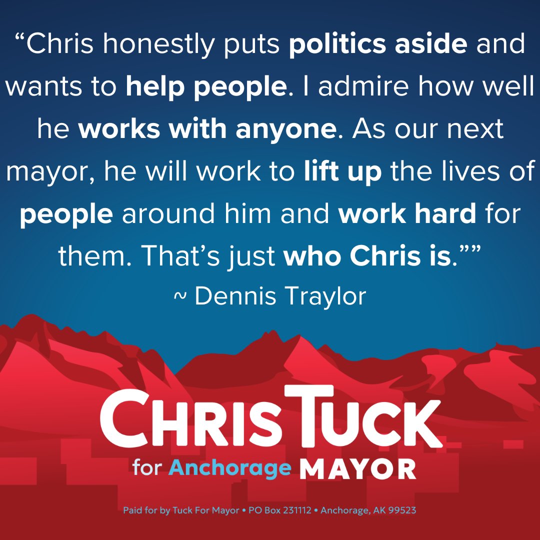 Tuck4Alaska's tweet photo. Thank you Dennis!
#tuck4mayor #tuck4anchorage #tuck4alaska #DontGetSTuckVoteForTuck https://t.co/2CWvx68tlZ