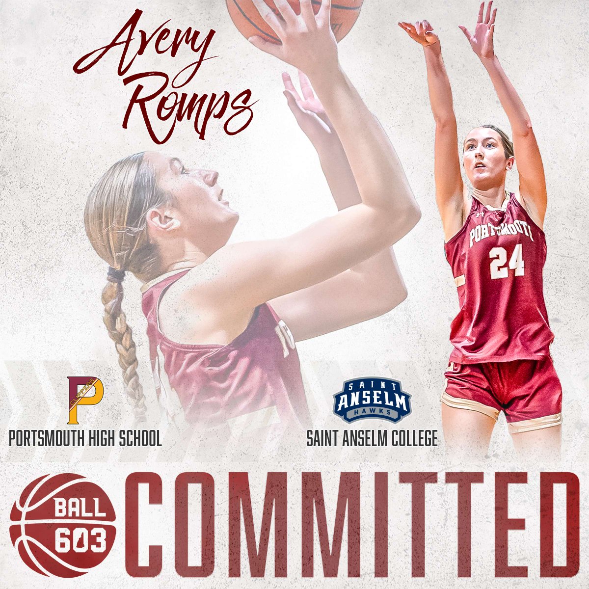 Upon graduating from Portsmouth HS this spring, Avery Romps will continue her playing career at Saint Anselm College in Manchester. Avery's major is undecided while playing for the Division II Hawks. #Ball603committed @STAHawksWBB @PortsAthletics 📸 Todd Gryzwacz