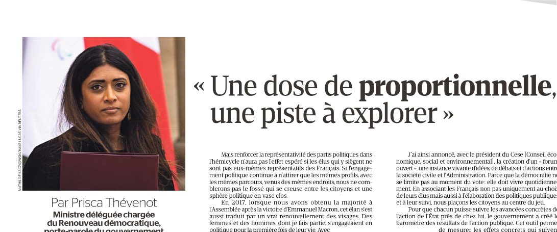 Merci à @priscathevenot, ministre chargée du renouveau démocratique, de prendre position pour la proportionnelle à l’Assemblée Nationale. 🗳️👏 C’est une garantie pour le pluralisme et une arme contre l’abstention.