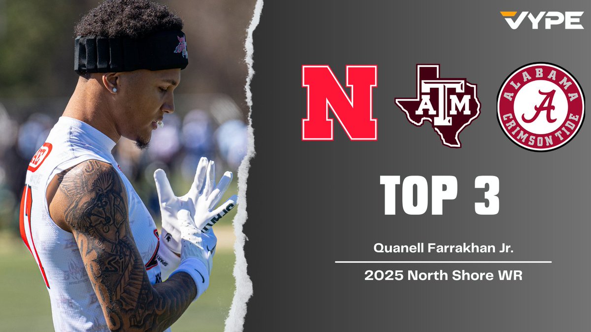 BREAKING: North Shore's Farrakhan Jr. drops Top 3 of Texas A&M, Nebraska and Alabama I caught up with Farrakhan on why he chose each school and what one of these three schools can to do to gain his commitment! READ:vype.com/Texas/Houston/…