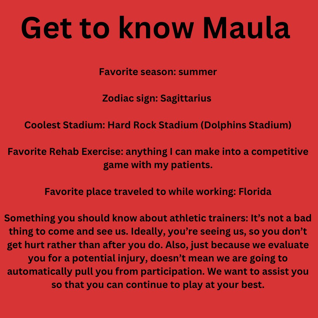 To close out NATM, our final shoutout goes to Maula! Thank you for your dedication to the football team and keeping them healthy!