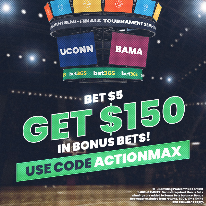 ActionNetworkHQ's tweet photo. Your bet365 promo code: ACTIONMAX

You'll get $150 in bonus bets (win or lose!) when you bet $5 on any CBB game. 🤯