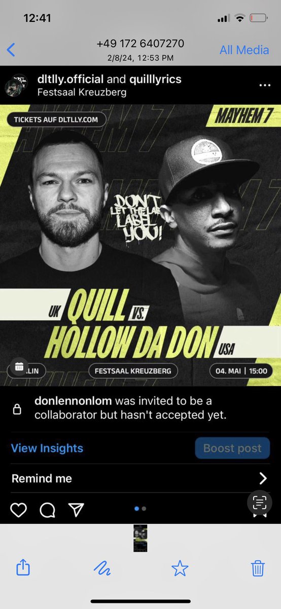 Hollow Da Don vs Quill l - May 4th My material is like my Patstay Performance: in Berlin I have something special for 🇩🇪