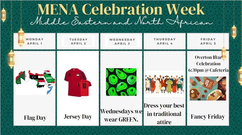 We are back at it tomorrow! It will be a B Day. It will also be the first day of our Middle Eastern &amp; North African (MENA) Celebration Week!

We start the week off with Flag Day!
