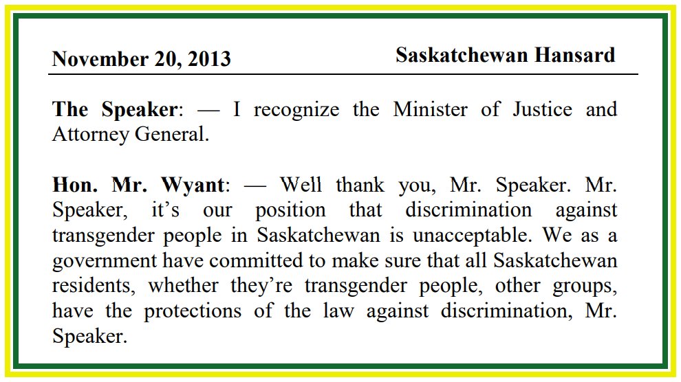 What changed for the Sask Party? Human Rights belong to all people. They are meant to protect people from discrimination. On Transgender Day of Visibility, let's ask Scott Moe and the Sask Party why their tune has changed? #skpoli