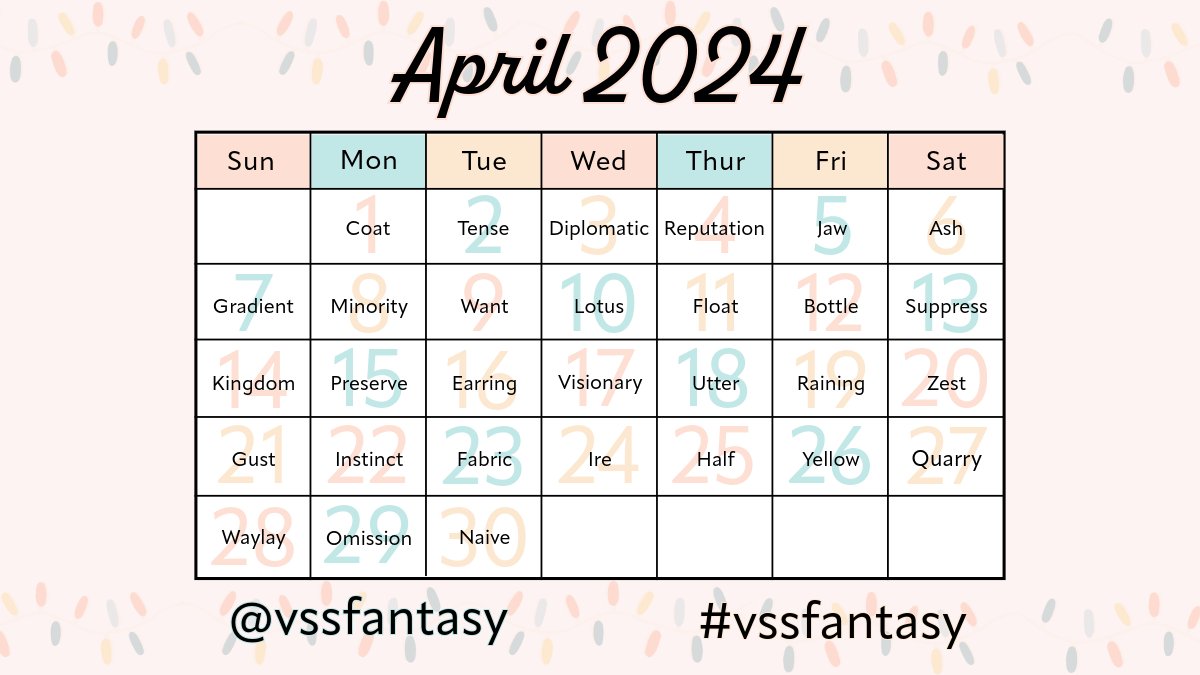 Here are your prompts for April! They will also be in comments if you can't see them on the image. #vssfantasy