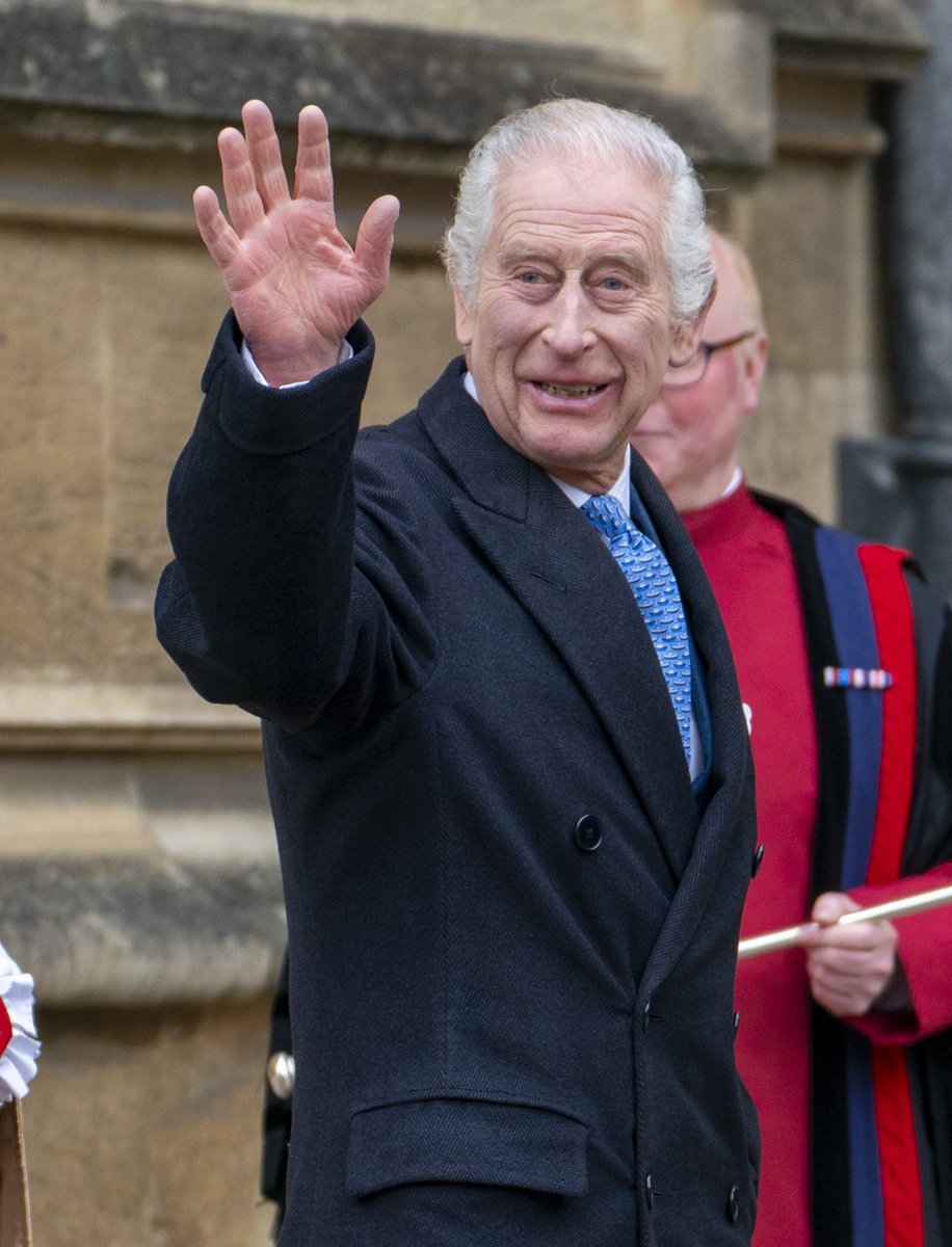 The King looking remarkably well attended the Easter. Day Service at Windsor castle with Queen Camilla also attending: The Duchess of Edinburgh Princess Anne and The Duchess of York