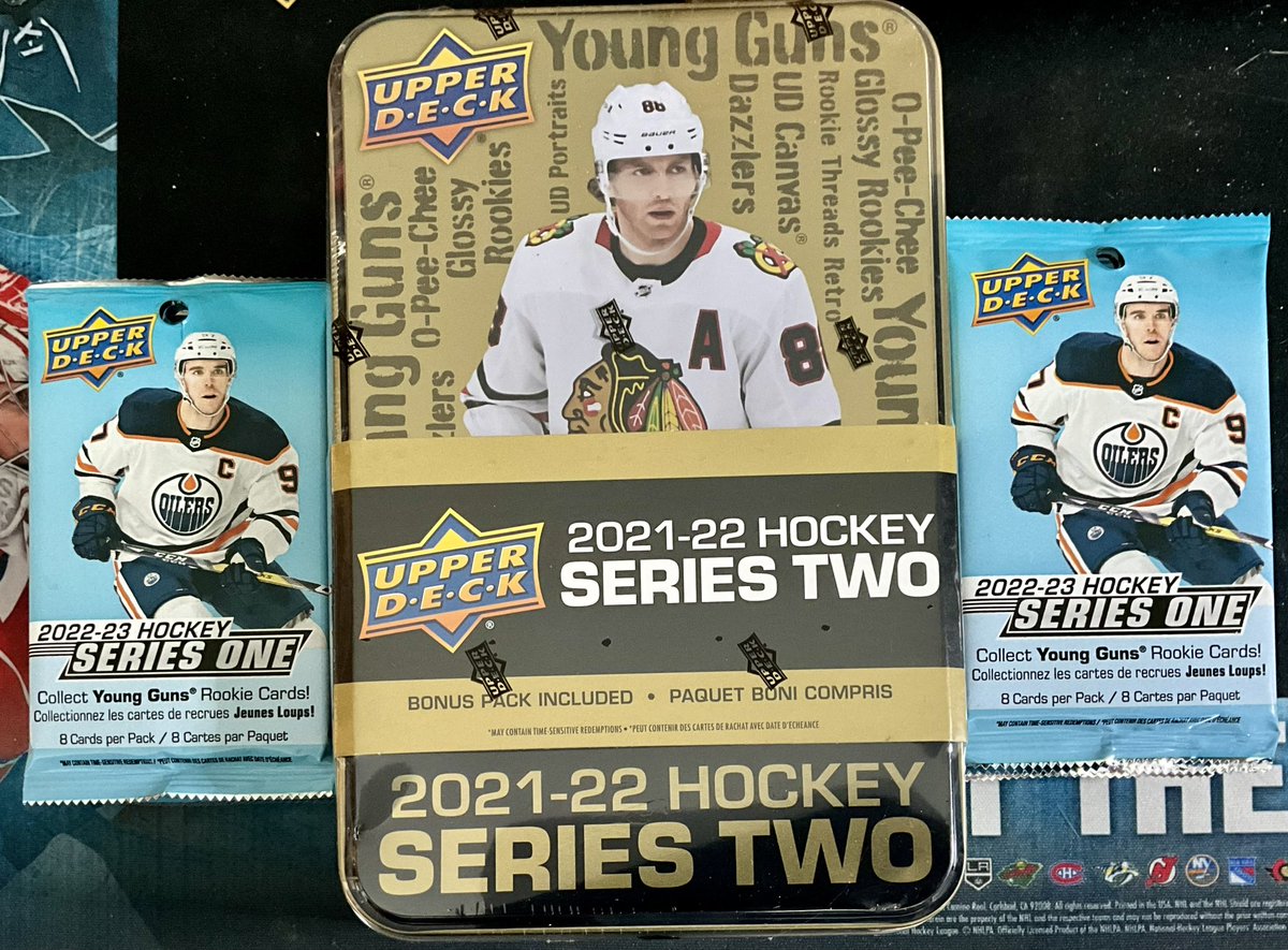 supermikeio's tweet photo. On the way home from Seattle, stopped at the premium outlet’s, went into Lids and found hockey on clearance, I got the tin and 17 loose packs for a sweet deal, decided to save the tin for later but went on a Easter Slafkovsky hunt with the packs #1packaday @UpperDeckHockey https://t.co/mCw6UqcsPF