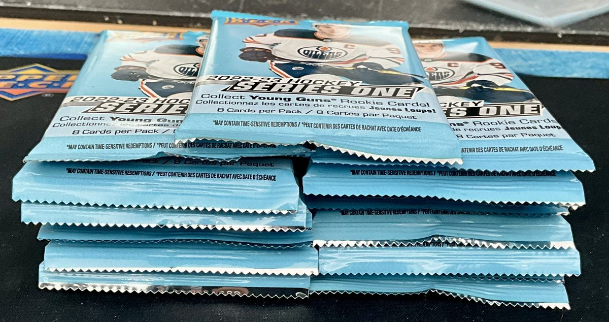 supermikeio's tweet photo. On the way home from Seattle, stopped at the premium outlet’s, went into Lids and found hockey on clearance, I got the tin and 17 loose packs for a sweet deal, decided to save the tin for later but went on a Easter Slafkovsky hunt with the packs #1packaday @UpperDeckHockey https://t.co/mCw6UqcsPF