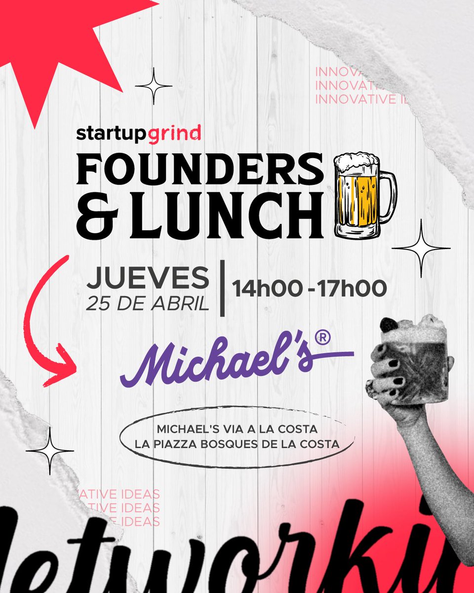 ¡Vuelve el evento más querido por nuestra comunidad en @foundersanddrinks! 🍻 

En esta edición especial, te presentaremos con inversionistas invitados, founders, y celebraremos el cumpleaños de @mapiraamirez en Michael's. 🎊 

🎟 Compra tus entradas en: bit.ly/foundersandlun…