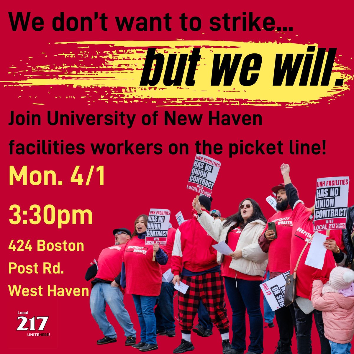 217unitehere's tweet photo. Join Chris and other facilities workers fighting union busting at the University of New Haven! Picket on 4/1 -- sign up at https://t.co/WCFjiPWtcu https://t.co/p5dK3B7PPs