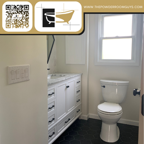 roomguys's tweet photo. This is no ordinary bathroom! It’s a Powder Room Guys Bathroom! View all our work from our website which you can go to right now by scanning the QR code! https://t.co/GcXxNDWJCj
