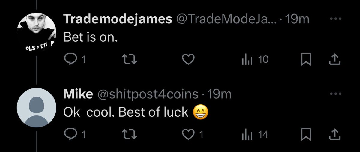 Posting this for accountability. Bet has been made with @TradeModeJames. Terms: Pls goes to $0.01 by the confirmed cycle Top = I lose Stakes: 0.5 native btc. No wrapped btc. May the best man win.