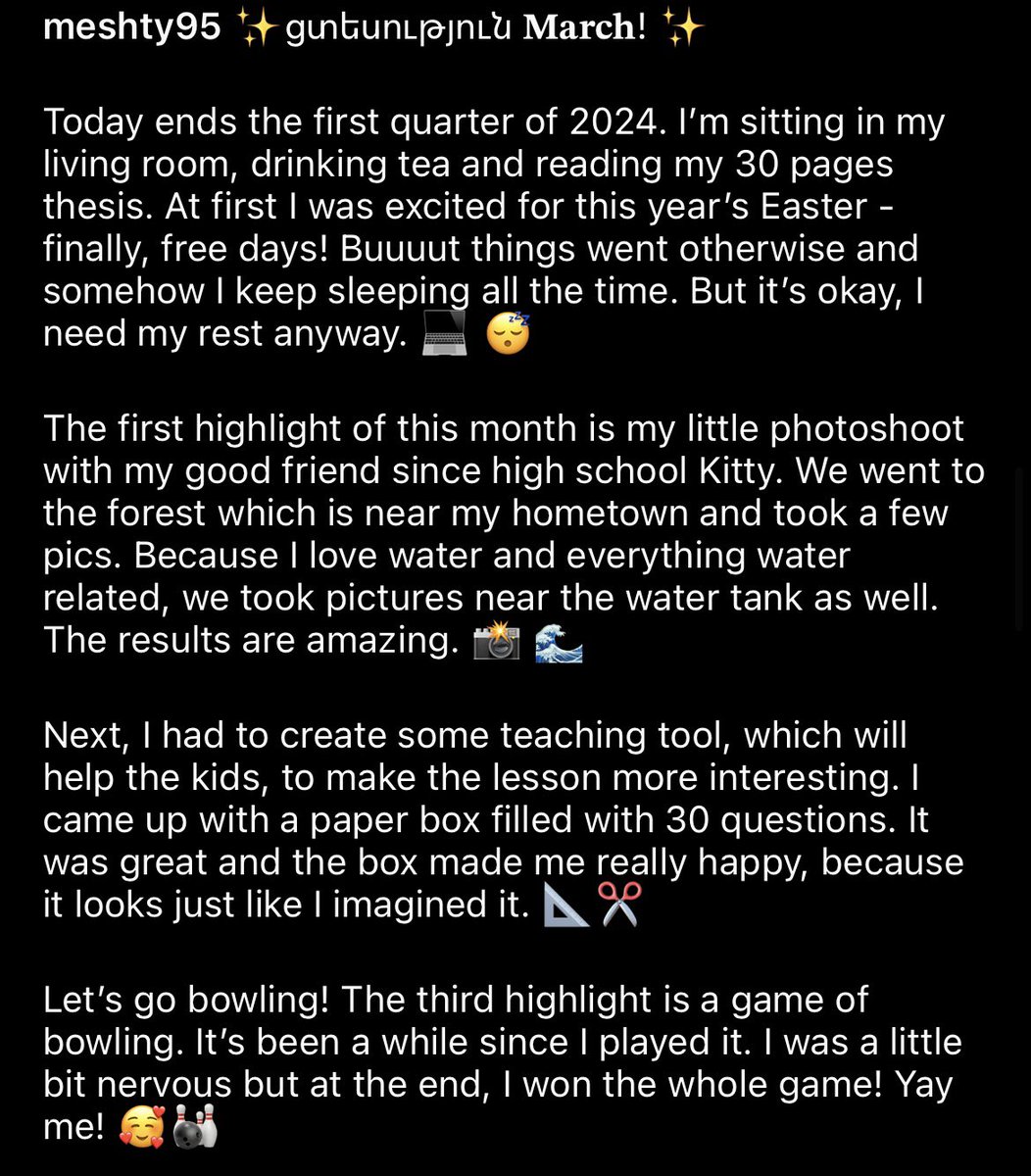 meshty95's tweet photo. #diary #memories #thoughts #writing #twitterdiary #lifeofmeshty #blogger #march2024 #goodbyemarch #writer #twitterblogger #girlsoftwitter #myself #slovakgirl #czechgirl #hungariangirl #chimneycake #bowling #photoshoot
-
✨Goodbye March✨
-
𝘏𝘰𝘸 𝘸𝘢𝘴 𝘺𝘰𝘶𝘳 𝘔𝘢𝘳𝘤𝘩? 📚 
- https://t.co/b1o79HNnoO