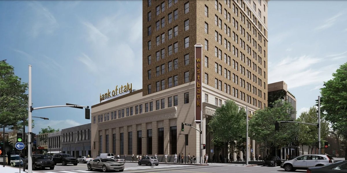 🚨Bay Area Office-to-Housing Conversion Update The Bank of Italy office tower in San Jose will transform from a 100,000 SqFt office building into between 125-150 dwelling units, depending on the final unit mix. The conversion plans include repurposing the ground-floor into a