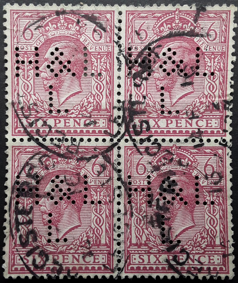 Great block of 4 #KGV 6d #definitives today with "H&amp; L" #perfin. Registered Leicester cancel dated St Valentine's day 1916. A very pleasing #used block. #philately #philatelie #stamps #timbres #briefmarken #sellos #frimærker #GreatBritain