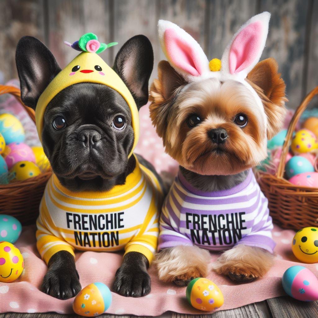 frenchieNati0n's tweet photo. Happy Easter! We welcome you to visit https://t.co/0ye5vJ1pUI to spoil your #furbabies and fill your home with #joy. #frenchielover #catlovers #dogs #cats #AIArtwork https://t.co/wG8QdSMMhA