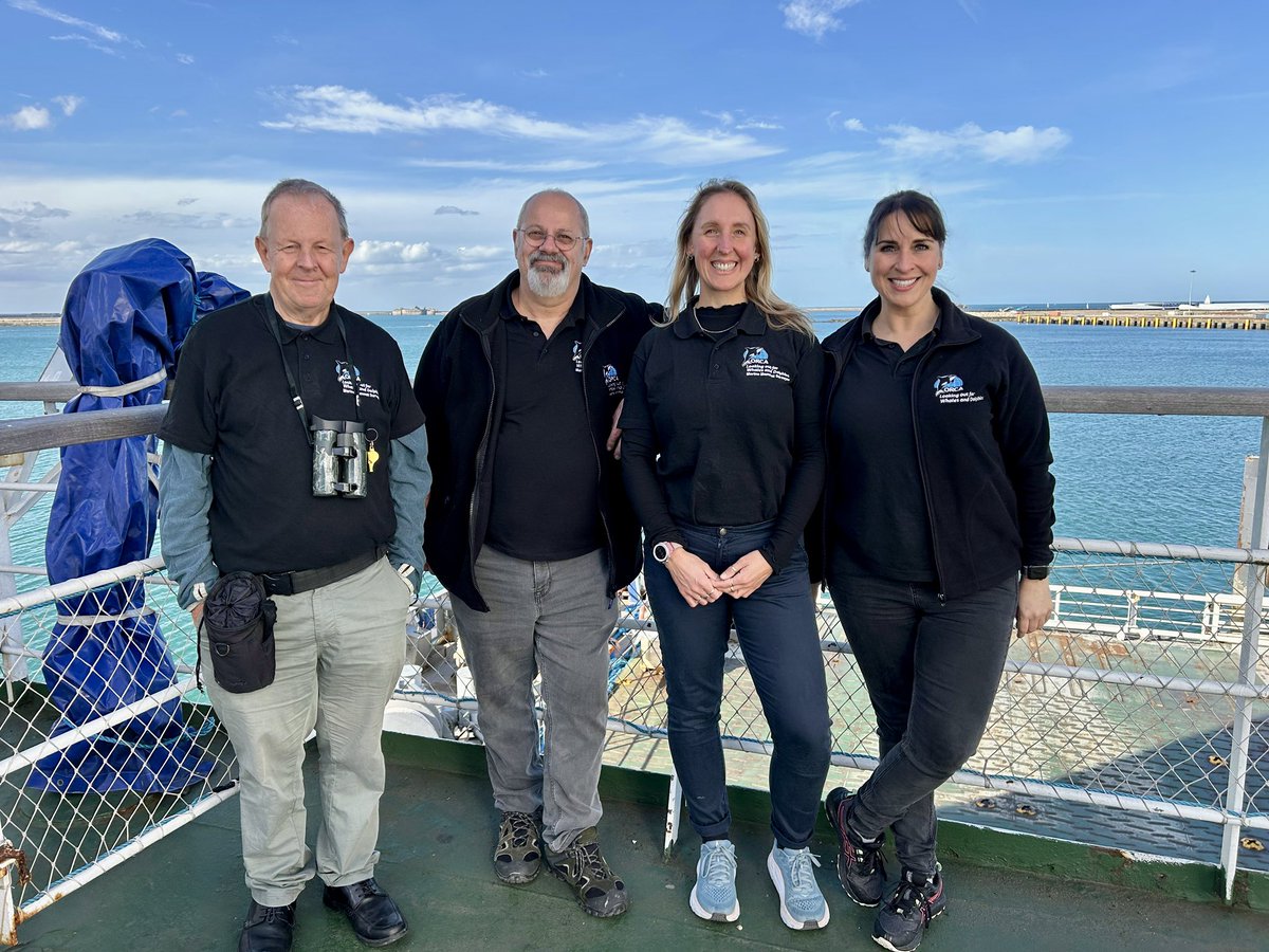 Great day on board @BrittanyFerries Barfleur yesterday training up 3 new Marine Mammal Surveyor team leaders. With dolphins seen when leaving Poole and porpoises on arrival to Cherbourg it was a fantastic first survey of the season🐬🐬