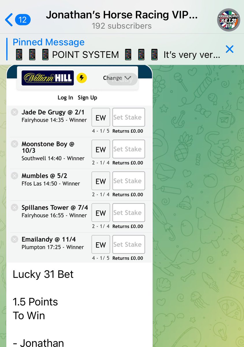 Jonathan_HRT21's tweet photo. 9/1 Winner 11/2 Winner and 3/5 on are lucky 31 in VIP today ✅

One beat are place bet of the day and also are 28/1 place bet 🙄

My Free Group ➡️ https://t.co/Bo5cjz3NfH https://t.co/gxEEoM49R6