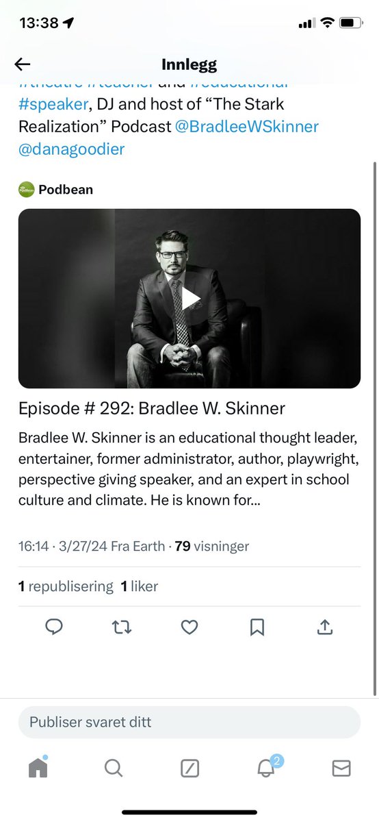 outofthetrenches.podbean.com/e/episode-292-… Listen to the latest #podcast episode with #theatre #teacher and #educational #speaker, DJ and host of “The Stark Realization” Podcast @BradleeWSkinner @OutofTrenchespc