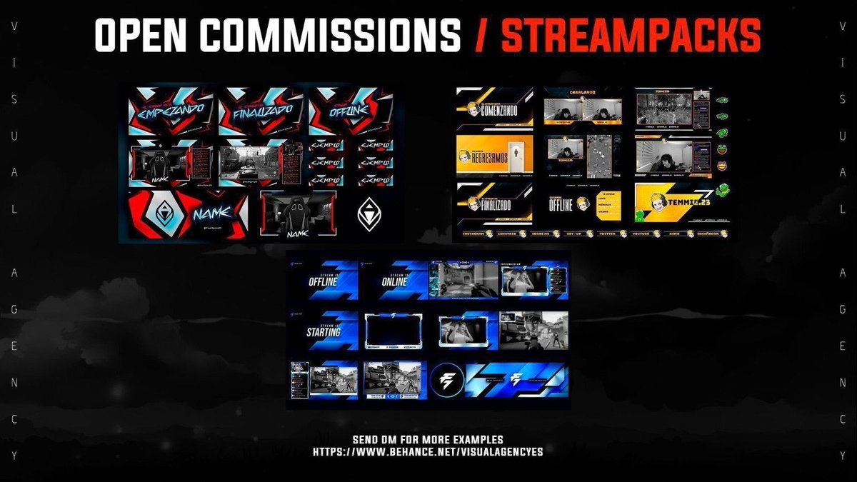 OPEN COMMISSIONS 🏴󠁧󠁢󠁥󠁮󠁧󠁿 ¿Do you need a new stream pack to professionalize your image? Send us DM! 🇪🇸¿Necesitas un stream pack 100% personalizado para profesionalizar tu imagen? Envianos MD 📩 View our fortfolio: behance.net/VisualAgencyES