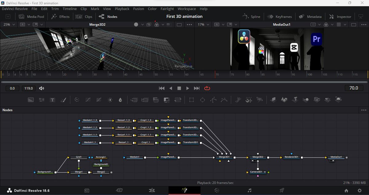 Today I decided to start trying 3D in DaVinci Resolve!

- My first impression is that it's a little bit strange to see all the lines and objects, but at least for now, it doesn't seem too complicated.

- Tomorrow I'm going to upload this as a practice :D