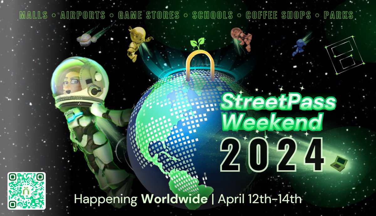 Our global 🌱 StreetPass Weekend 2024 🌱 is happening April 12-14th! We've got official meetup locations, easy to print posters, a live VGM concert, and more in the thread below 🧵

Retweets + shares appreciated!