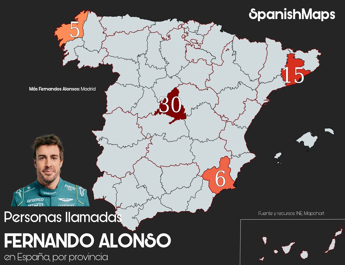 🏎️Personas llamadas Fernando Alonso en España, por provincia, 2022🏎️
