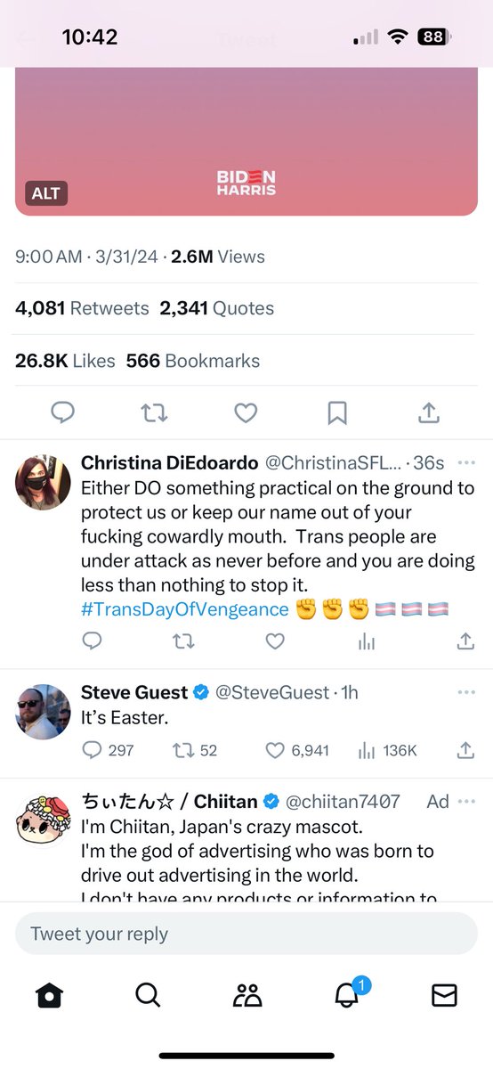 ChristinaSFLaw's tweet photo. Yell at Bootlicker Biden, check :) #TransDayOfVengeance ✊️✊️✊️🏳️⚧️🏳️⚧️🏳️⚧️ https://t.co/mTG4Zw3k2Y