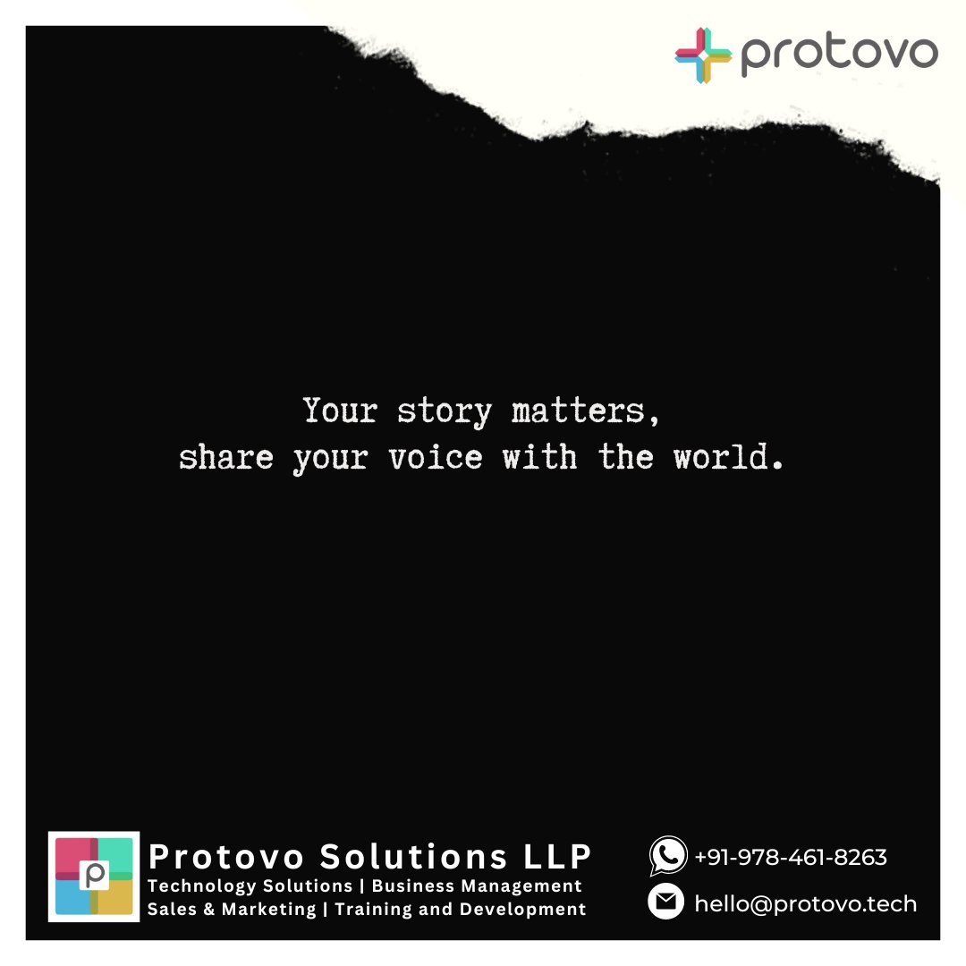 Your story is unique and valuable. Don't be afraid to share your voice with the world; it has the power to inspire, uplift, and connect. 🌟 

#YourStoryMatters #ShareYourVoice #Motivation #InspireOthers #BeAuthentic #MakeADifference #SpreadPositivity #YouAreNotAlone #Protovo