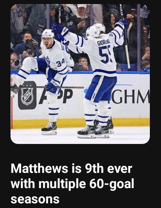 Incredible. How many more 60 goal seasons will Matthews get? He's only 26.