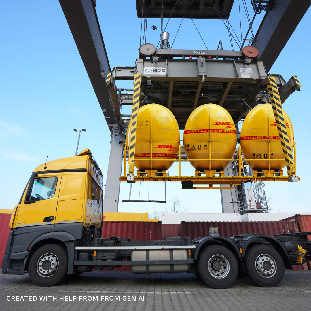 🚨🥚🚨🥚News: We are introducing our new Egg-Tainer, the ultimate in egg transportation. This Easter, we're not just delivering eggs, we're delivering eggsellence! #Easter #DHL #Delivery #Logistics #Joke