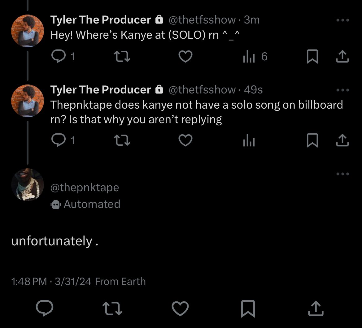 thetfsshow's tweet photo. 🚨 Head Ye’ster @thepnktape confirms the tragic news of Kanye West’s solo music career in new tweet. 🚨 what are YOUR thoughts ? #Stoneys 🫵🏽🫖 https://t.co/UkTNTzq3DG