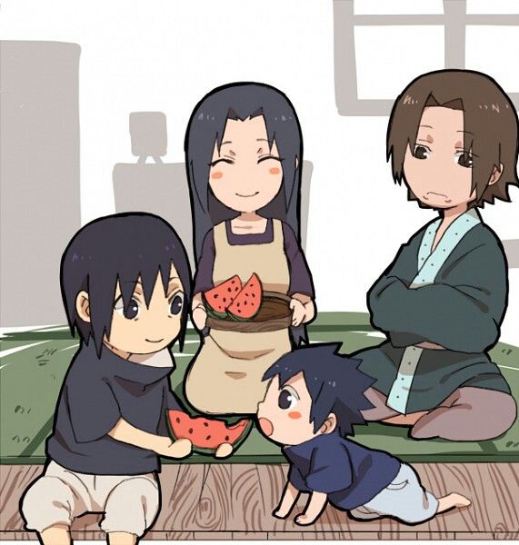 We are eating watermelon as family