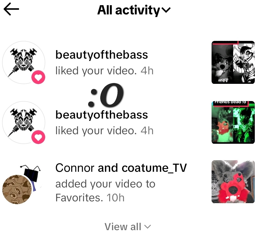 This was about 3 days ago, and I totally didn't expect it. @Beautyofthebass  liked two if my videos. :D (Granted, they are duets.) #BeautyoftheBass #furryfandom #norixxthewolf #creepyfursuit #furries #hellwolf