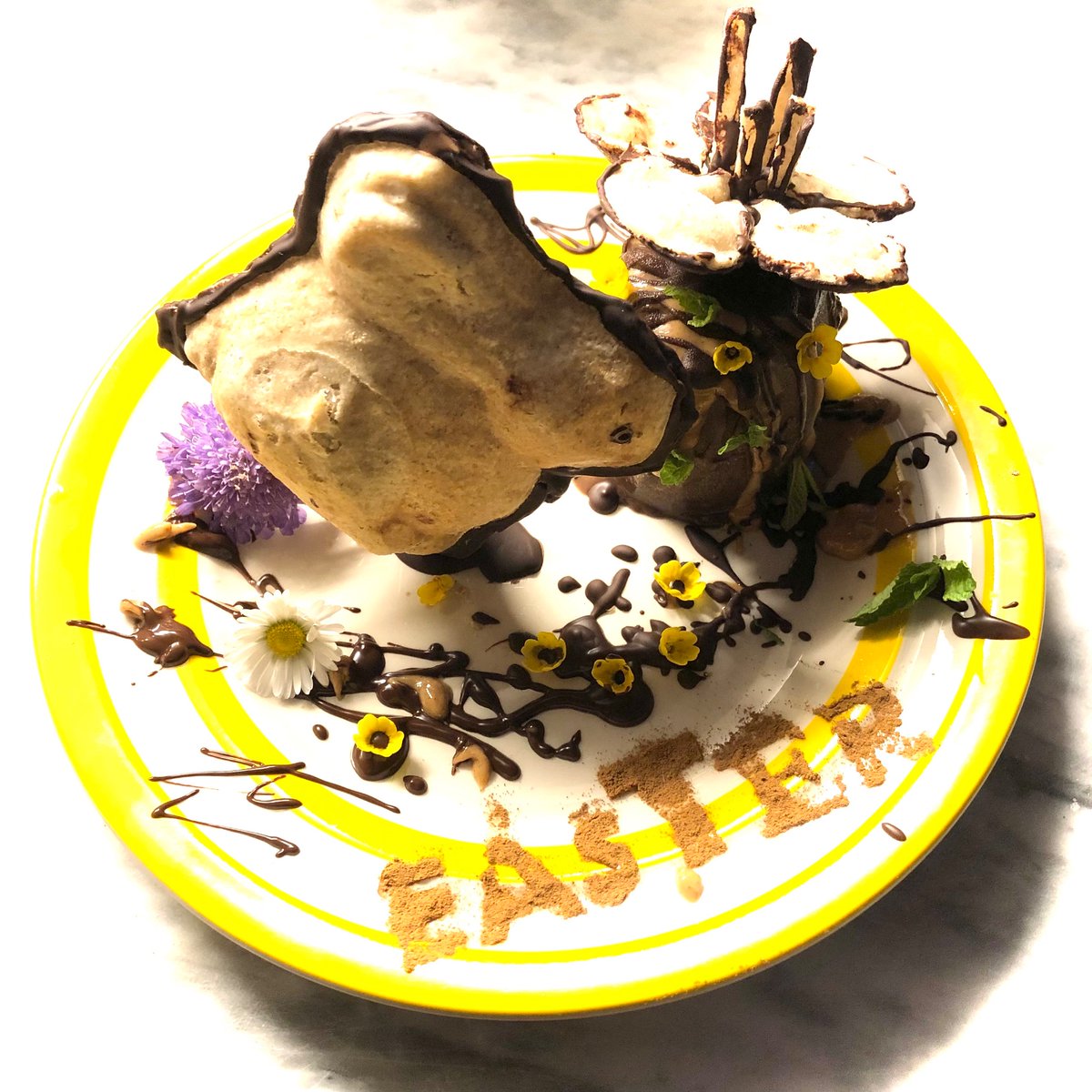 #veganhour @veganhour another #foodart #easter creation made at the weekend… #plantbased #spelt #pastry #coconutoil #rabbit sandwiched and coated with #chocolate served with #plantbased chocolate #icecream using @Alpro as a base #spring