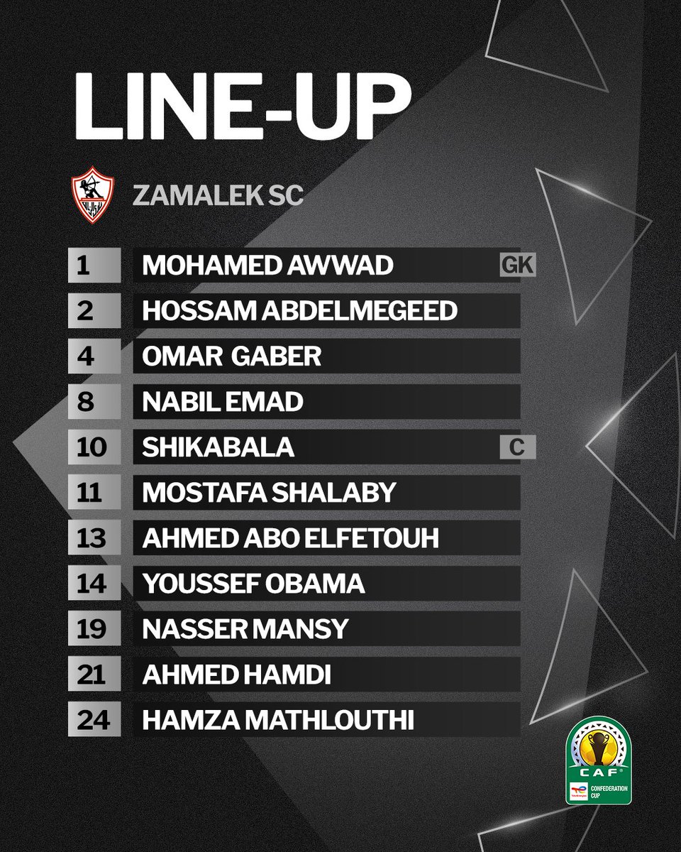 CAFCLCC_fr's tweet photo. Le onze de départ du Modern Future FC et celui du Zamalek SC est le suivant. 📋
#TotalEnergiesCAFCC | #MFCZSC https://t.co/3QSb6wzCe1