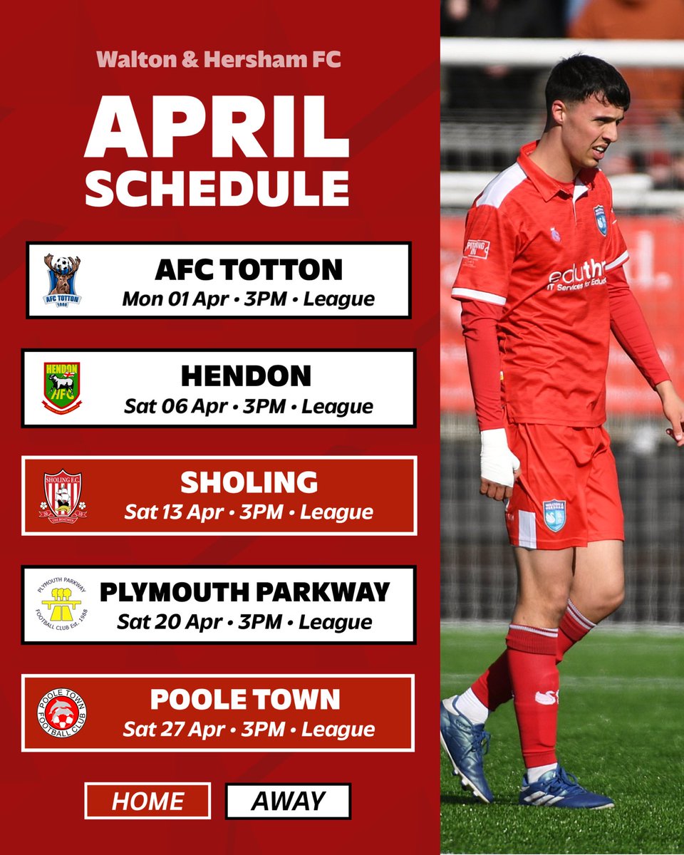 waltonhershamfc's tweet photo. A massive April ahead… ⚽️

Five to play, time to give it everything 👊 https://t.co/klgK7lDpua