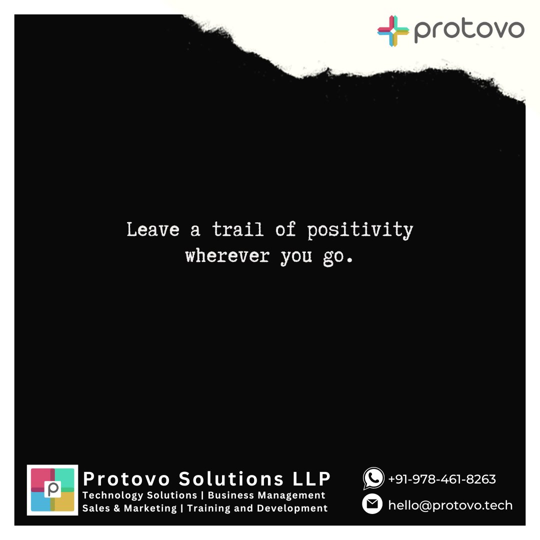Be the beacon of positivity in a world that sometimes feels dim. Leave behind a trail of joy, kindness, and light wherever your journey takes you. 🌟

#SpreadPositivity #Motivation #BeTheLight #KindnessMatters #JoyfulJourney #MakeADifference #PositiveImpact #ShineBright #Protovo